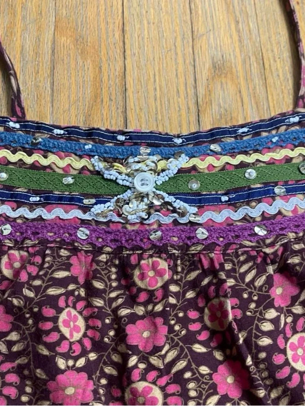 Old Navy Purple Floral Tie-Strap Tank with Pink Accents - Picture 7 of 8
